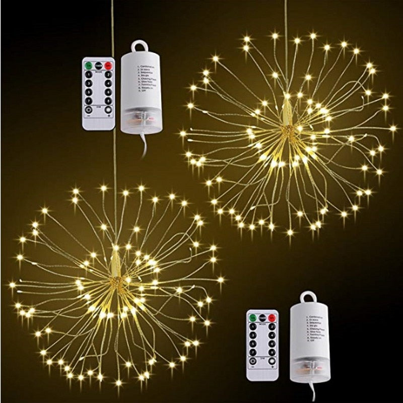 100PCS DIY Explosion Star 150 LED Fireworks Light 8 Mode Explosion Star Copper Line Fairy Light Wedding Party Decoration Garland