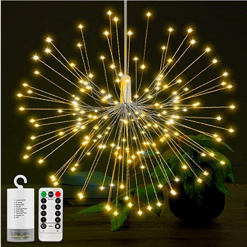 100PCS 150 LED Explosion Star Light String 8 Function Remote Control Copper Light Festival Party Hanging Decorative Garland Lamp