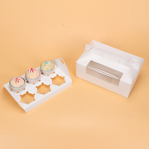 500 pcs 23.5x15x9cm cupcake box with window handle Kraft Paper Gift Packaging box wedding kids Birthday home Party Brown White