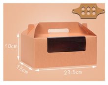 Load image into Gallery viewer, 500 pcs 23.5x15x9cm cupcake box with window handle Kraft Paper Gift Packaging box wedding kids Birthday home Party Brown White
