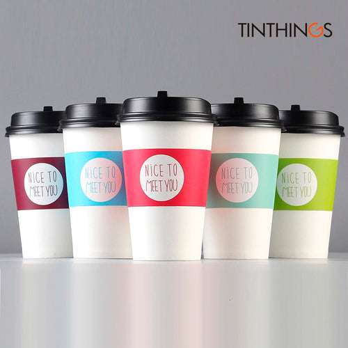 500PCS Disposable Cup Sleeve For Disposable Cups White Cardboard Paper Coffee Tea Juice Cup Sleeve Adjustable Size Customized