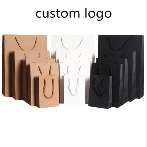 100pcs Print Logo paper bag Large Size kraft paper bags with handle Clothing Package Shopping Bag Gift Packaging