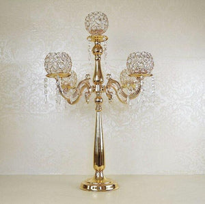 10PCS Metal Gold/Silver Candle Holders 5-Arms With Crystals Stand Pillar Candlestick For Wedding Table Centerpieces Decoration