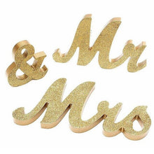 Load image into Gallery viewer, Solid Mr &amp; Mrs Gold Silver Wooden Letters for Wedding Decoration Sign Top Table Present Decoration 40 Sets ZA5681