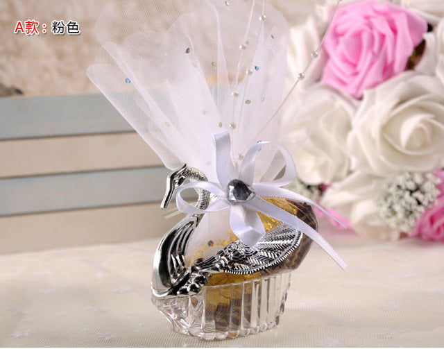 100pcs European Styles Acrylic Silver Elegant Swan Candy Box Wedding Gift Favor Party Chocolate Boxes + Full Accessory