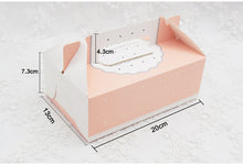 Load image into Gallery viewer, 500pcs Lace Candy paper box with handle 20x13x7.3cm dot Mousse cake box for wedding Party birthday sweety Cookies gift packaging