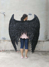 Load image into Gallery viewer, NEW High quality Adults Black Devil Feather Wings Lady Men' Unique performance show props Pure Handmade EMS Free shipping