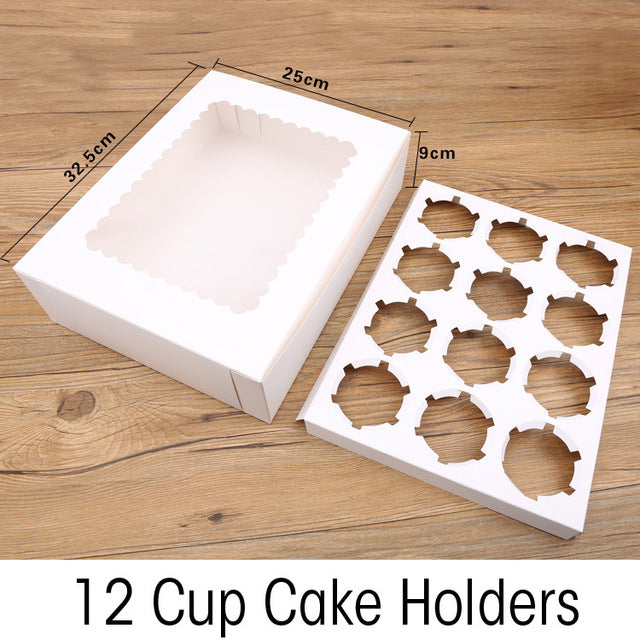 50 Pcs Cupcake Box With Window White Brown Kraft Paper Boxes Dessert Mousse Box 12 Cup Cake Holders Wholesalers Customized