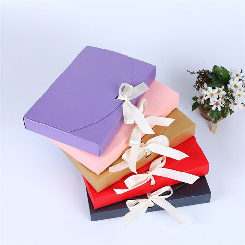 100pcs 26x17.5x3.5cm Large Gift Box Cosmetic Bottle Scarf clothing Packaging Color Paper Box with ribbon Underwear packing box