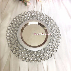 10pcs/lot  Gold/Silver Crystal Metal Charger Dishes/Plates with 3 Layers Beaded for Wedding Table Home decoration